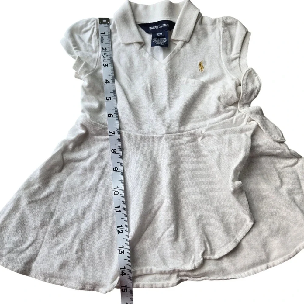 Ralph Lauren Baby Girls White Cotton Pique Wrap Polo Dress Gold Pony Logo 12M